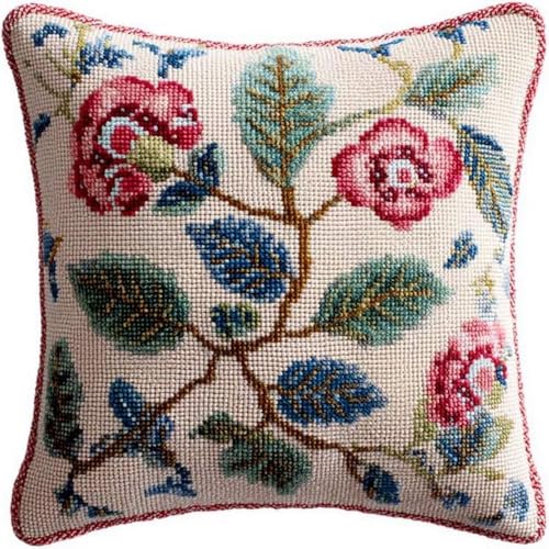 Pskgbxmu Gestempeltes Kreuzstich Kissen 45x45cm Pflanze und Blume DIY Kissen Stickerei Set für kreative Inneneinrichtung Handarbeitsset für erwachsene Anfänger von Pskgbxmu