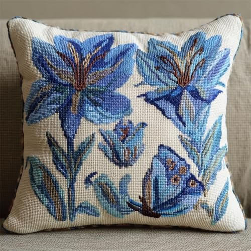 Pskgbxmu Gestempeltes Kreuzstich Kissen 45x45cm Pflanze und Blume DIY Kissen Stickerei Set für kreative Inneneinrichtung Handarbeitsset für erwachsene Anfänger von Pskgbxmu