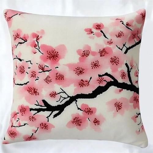 Pskgbxmu Gestempeltes Kreuzstich Kissen 45x45cm Pflaumenblüte DIY Kissen Stickerei Set für kreative Inneneinrichtung Handarbeitsset für erwachsene Anfänger von Pskgbxmu
