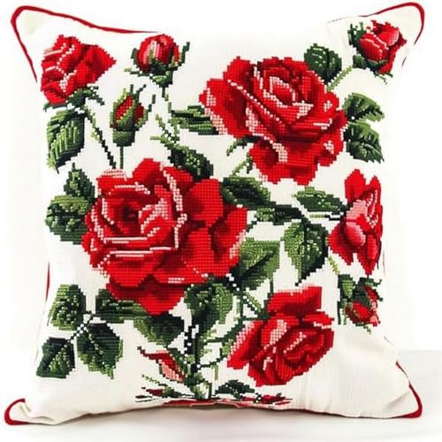 Pskgbxmu Gestempeltes Kreuzstich Kissen 45x45cm Rote Blume DIY Kissen Stickerei Set für kreative Inneneinrichtung Handarbeitsset für erwachsene Anfänger Pskgbxmu Gestempeltes Kreuzstich Kissen 45x45cm Rote Blume DIY Kissen Stickerei Set für kreative Inneneinrichtung Handarbeitsset für erwachsene Anfänger von Pskgbxmu