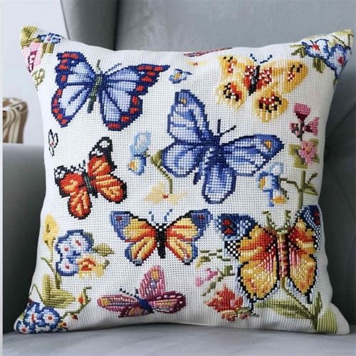 Pskgbxmu Gestempeltes Kreuzstich Kissen 45x45cm Schmetterling DIY Kissen Stickerei Set für kreative Inneneinrichtung Handarbeitsset für erwachsene Anfänger Pskgbxmu Gestempeltes Kreuzstich Kissen 45x45cm Schmetterling DIY Kissen Stickerei Set für kreative Inneneinrichtung Handarbeitsset für erwachsene Anfänger von Pskgbxmu