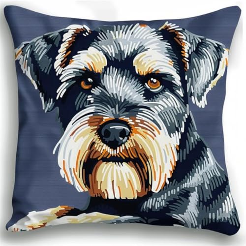 Pskgbxmu Gestempeltes Kreuzstich Kissen 45x45cm Schnauzer DIY Kissen Stickerei Set für kreative Inneneinrichtung Handarbeitsset für erwachsene Anfänger Pskgbxmu Gestempeltes Kreuzstich Kissen 45x45cm Schnauzer DIY Kissen Stickerei Set für kreative Inneneinrichtung Handarbeitsset für erwachsene Anfänger von Pskgbxmu