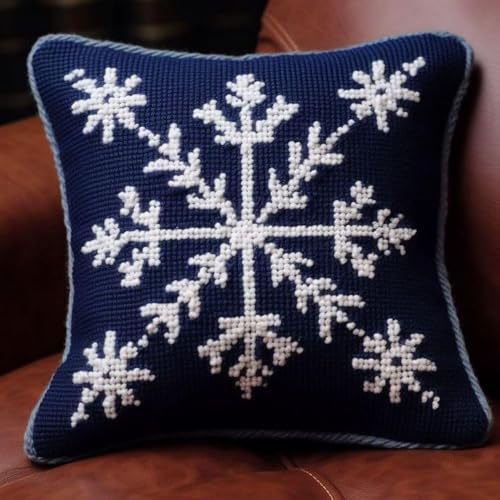 Pskgbxmu Gestempeltes Kreuzstich Kissen 45x45cm Schneeflocken DIY Kissen Stickerei Set für kreative Inneneinrichtung Handarbeitsset für erwachsene Anfänger von Pskgbxmu
