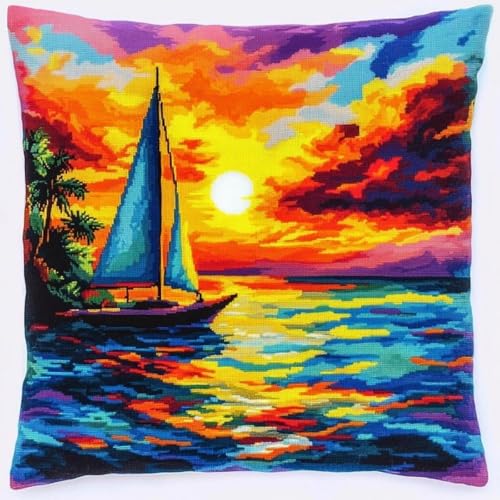 Pskgbxmu Gestempeltes Kreuzstich Kissen 45x45cm Segelboot DIY Kissen Stickerei Set für kreative Inneneinrichtung Handarbeitsset für erwachsene Anfänger Pskgbxmu Gestempeltes Kreuzstich Kissen 45x45cm Segelboot DIY Kissen Stickerei Set für kreative Inneneinrichtung Handarbeitsset für erwachsene Anfänger von Pskgbxmu