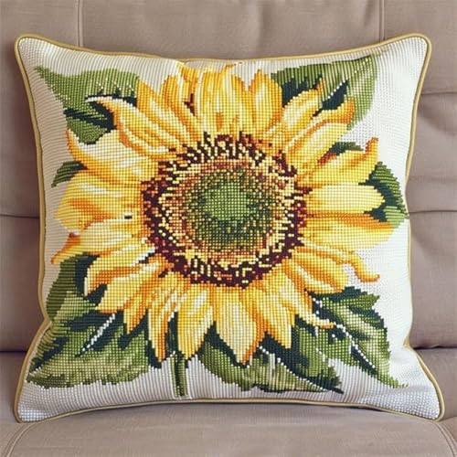 Pskgbxmu Gestempeltes Kreuzstich Kissen 45x45cm Sonnenblume DIY Kissen Stickerei Set für kreative Inneneinrichtung Handarbeitsset für erwachsene Anfänger von Pskgbxmu