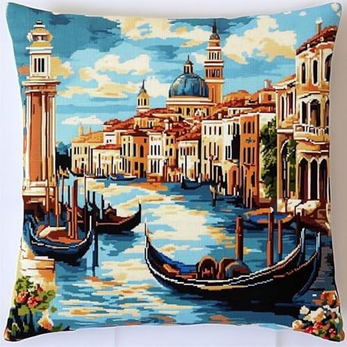 Pskgbxmu Gestempeltes Kreuzstich Kissen 45x45cm Stadtboot DIY Kissen Stickerei Set für kreative Inneneinrichtung Handarbeitsset für erwachsene Anfänger Pskgbxmu Gestempeltes Kreuzstich Kissen 45x45cm Stadtboot DIY Kissen Stickerei Set für kreative Inneneinrichtung Handarbeitsset für erwachsene Anfänger von Pskgbxmu