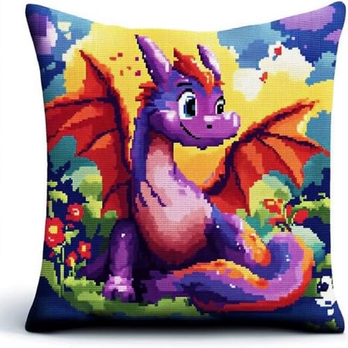 Pskgbxmu Gestempeltes Kreuzstich Kissen 45x45cm Tierdrache DIY Kissen Stickerei Set für kreative Inneneinrichtung Handarbeitsset für erwachsene Anfänger Pskgbxmu Gestempeltes Kreuzstich Kissen 45x45cm Tierdrache DIY Kissen Stickerei Set für kreative Inneneinrichtung Handarbeitsset für erwachsene Anfänger von Pskgbxmu