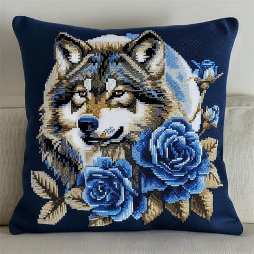 Pskgbxmu Gestempeltes Kreuzstich Kissen 45x45cm Tierwolf DIY Kissen Stickerei Set für kreative Inneneinrichtung Handarbeitsset für erwachsene Anfänger Pskgbxmu Gestempeltes Kreuzstich Kissen 45x45cm Tierwolf DIY Kissen Stickerei Set für kreative Inneneinrichtung Handarbeitsset für erwachsene Anfänger von Pskgbxmu