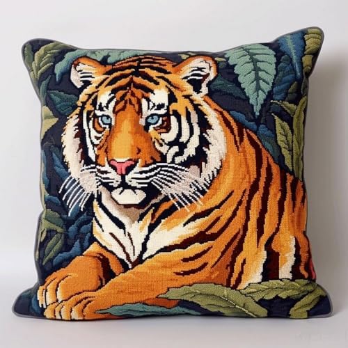 Pskgbxmu Gestempeltes Kreuzstich Kissen 45x45cm Tiger DIY Kissen Stickerei Set für kreative Inneneinrichtung Handarbeitsset für erwachsene Anfänger von Pskgbxmu