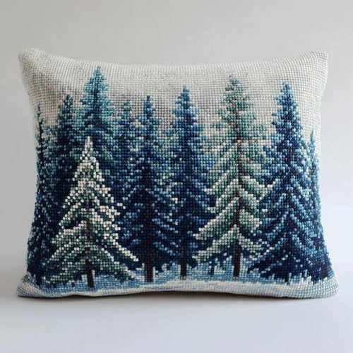 Pskgbxmu Gestempeltes Kreuzstich Kissen 45x45cm Wald DIY Kissen Stickerei Set für kreative Inneneinrichtung Handarbeitsset für erwachsene Anfänger von Pskgbxmu