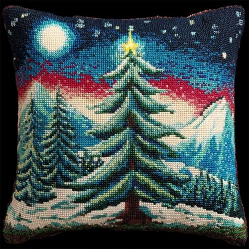 Pskgbxmu Gestempeltes Kreuzstich Kissen 45x45cm Weihnachtsbaum DIY Kissen Stickerei Set für kreative Inneneinrichtung Handarbeitsset für erwachsene Anfänger von Pskgbxmu