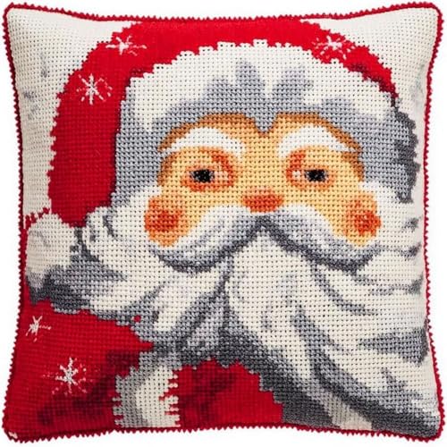 Pskgbxmu Gestempeltes Kreuzstich Kissen 45x45cm Weihnachtsmann DIY Kissen Stickerei Set für kreative Inneneinrichtung Handarbeitsset für erwachsene Anfänger von Pskgbxmu