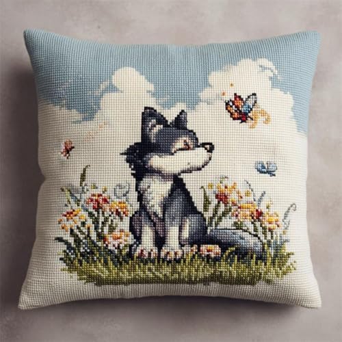 Pskgbxmu Gestempeltes Kreuzstich Kissen 45x45cm Wolf und Schmetterling DIY Kissen Stickerei Set für kreative Inneneinrichtung Handarbeitsset für erwachsene Anfänger Pskgbxmu Gestempeltes Kreuzstich Kissen 45x45cm Wolf und Schmetterling DIY Kissen Stickerei Set für kreative Inneneinrichtung Handarbeitsset für erwachsene Anfänger von Pskgbxmu