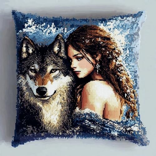 Pskgbxmu Gestempeltes Kreuzstich Kissen 45x45cm Wolfsfrau DIY Kissen Stickerei Set für kreative Inneneinrichtung Handarbeitsset für erwachsene Anfänger Pskgbxmu Gestempeltes Kreuzstich Kissen 45x45cm Wolfsfrau DIY Kissen Stickerei Set für kreative Inneneinrichtung Handarbeitsset für erwachsene Anfänger von Pskgbxmu