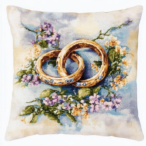Pskgbxmu Kreuzstickpackung Gestempelte Stick-Kissenbezüge Ring DIY Gebastelt Kissenbezug ohne Kissenkern für kreative Inneneinrichtung Handarbeitsset 45x45cm von Pskgbxmu
