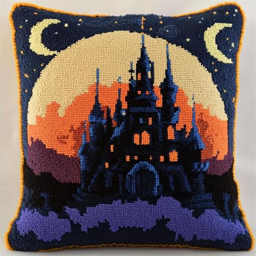 Pskgbxmu Kreuzstickpackung Gestempelte Stick-Kissenbezüge Schloss DIY Gebastelt Kissenbezug ohne Kissenkern für kreative Inneneinrichtung Handarbeitsset 45x45cm von Pskgbxmu