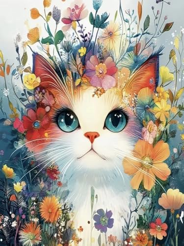 Pskgbxmu Vorgedruckt Kreuzstich Set Blumenbuschkatze 11CT AnfäNger Kreuzstich Stickpackungen Stickbild Set für für Wandkunst-Heimdekoration 40x50 cm von Pskgbxmu