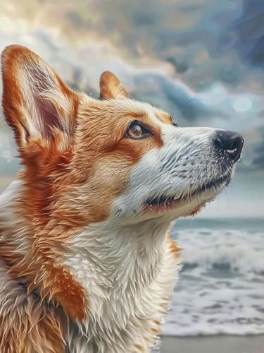 Pskgbxmu Vorgedruckt Kreuzstich Set Corgi 11CT AnfäNger Kreuzstich Stickpackungen Stickbild Set für für Wandkunst-Heimdekoration 40x50 cm von Pskgbxmu