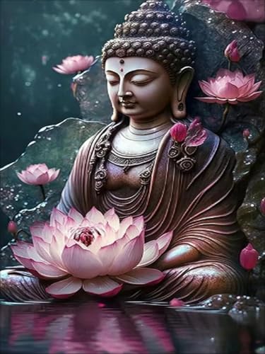 Pskgbxmu Vorgedruckt Kreuzstich Set Lotus-Buddha-Statue 11CT AnfäNger Kreuzstich Stickpackungen Stickbild Set für für Wandkunst-Heimdekoration 40x50 cm von Pskgbxmu
