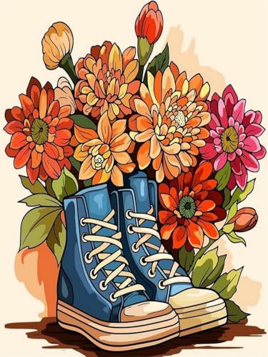 Pskgbxmu Vorgedruckt Kreuzstich Set Pflanzenschuhe 11CT AnfäNger Kreuzstich Stickpackungen Stickbild Set für für Wandkunst-Heimdekoration 40x50 cm von Pskgbxmu