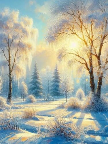 Pskgbxmu Vorgedruckt Kreuzstich Set Schneelandschaft 11CT AnfäNger Kreuzstich Stickpackungen Stickbild Set für für Wandkunst-Heimdekoration 40x50 cm von Pskgbxmu