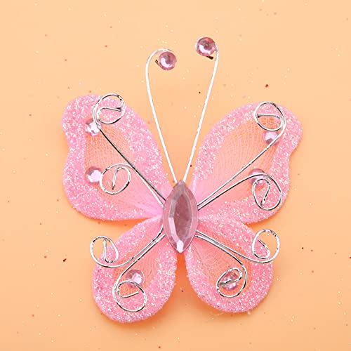 24pcs Weiße, Lila, Rosa Organza -Schmetterlinge für Hochzeitsdekoration, Nähen, Mittelstücke, Scrapbooking -Arbeit, Partydekoration (PINK) von Pssopp