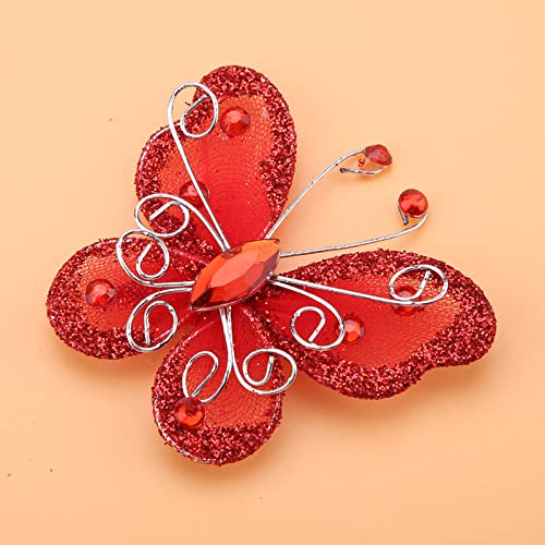 24pcs Weiße, Lila, Rosa Organza -Schmetterlinge für Hochzeitsdekoration, Nähen, Mittelstücke, Scrapbooking -Arbeit, Partydekoration (Rot) von Pssopp