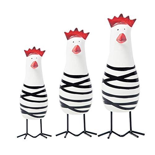 3 Stück Lustiger Hölzerner Hahn, Niedliche Hühner-Chook-Schnitzfiguren, Mediterranes, aus Holz Geschnitztes Huhn für Schlafzimmer und Wohnzimmer (Sortierte Farbe) von Pssopp