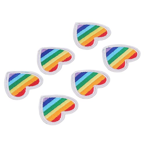6 PCs Herzform Eisen auf Flecken, Regenbogen -Herzzeichen Nähen Sie Gestickte Applikationsdekorationsflecken für Rucksackkleidung. Einfach zu Bedienend, Helle Farben, Entzückende Designs. (Weißer von Pssopp