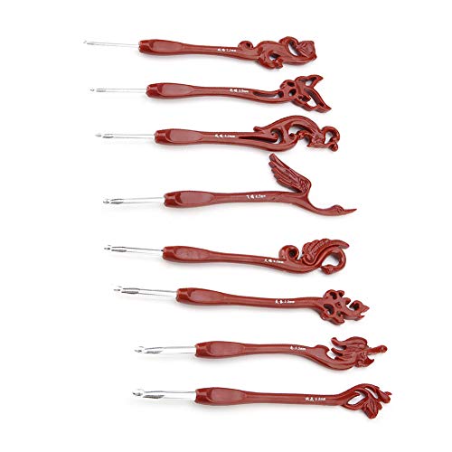 Pssopp 8Pcs Retro Birds Häkelnadeln Vintage Style Stricken Glatte Nadeln Werkzeuge Ergonomischer Griff Stricknadeln Set von Pssopp