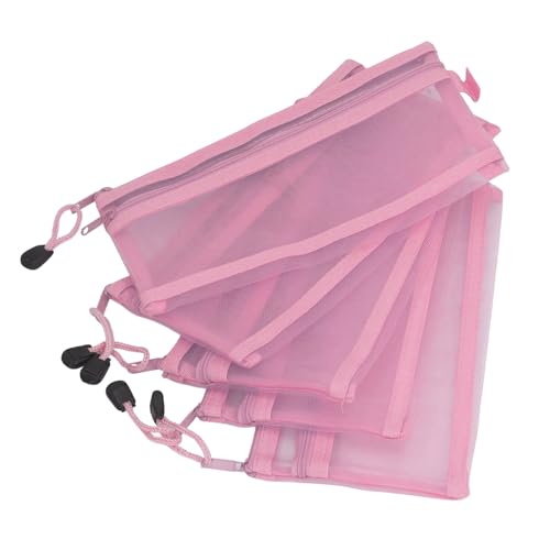 A6 10pcs Doppelschicht -Netz Reißverschlussbeutelbeutel, 23x12 Cm Nylon Wasserdichte Dokumentbeutel mit Hangeseil für Büroschule zu Hause (PINK) von Pssopp