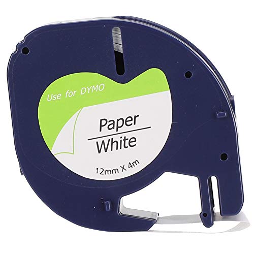 Kompatibel Etikettenband als Ersatz für Dymo Letratag, Kunststoff Schriftband Schwarz auf Weiß, 12mm x 4m Schriftbänder von Pssopp