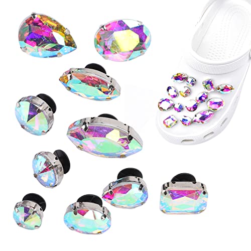 Pssopp Loch Schuhe Zubehör Schuh Charms Schmuck Kristall Dekorative Schuh Schnallen Modeaccessoires(AB-Farbdiamanten (10 zufällige Formen)) von Pssopp