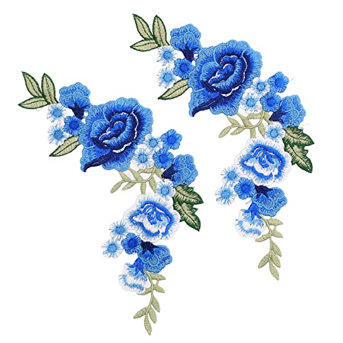 Paar Blaue Rosen Patches Blumen Patch Blaue Rosen Blumen Bestickt AufbüGeln AufnäHer AufnäHer AufnäHer FüR T Shirts Taschen von Pssopp