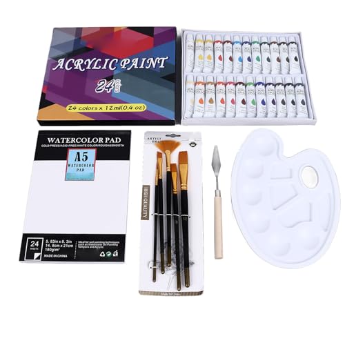 Pssopp Acrylfarben-Set mit 24 Farben und Pinseln, Professionelles Kunstmalzubehör für Anfänger, Jugendliche und, 32-teiliges Aquarellfarben-Set mit Papierpalettenmesser, Geschenkbox Pssopp Acrylfarben-Set mit 24 Farben und Pinseln, Professionelles Kunstmalzubehör für Anfänger, Jugendliche und, 32-teiliges Aquarellfarben-Set mit Papierpalettenmesser, Geschenkbox von Pssopp