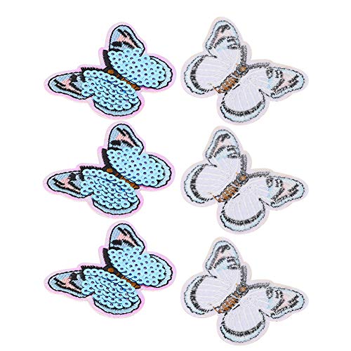 Pssopp Bügeleisen auf Patch, Pailletten Schmetterling, Honigbiene, Doppelaugen, DIY -Kleidung Aufkleber, Reparatur und Dekoration, Ein Wunderschönes Figurenentuch (Blauer Pailletten-Schmetterling) von Pssopp