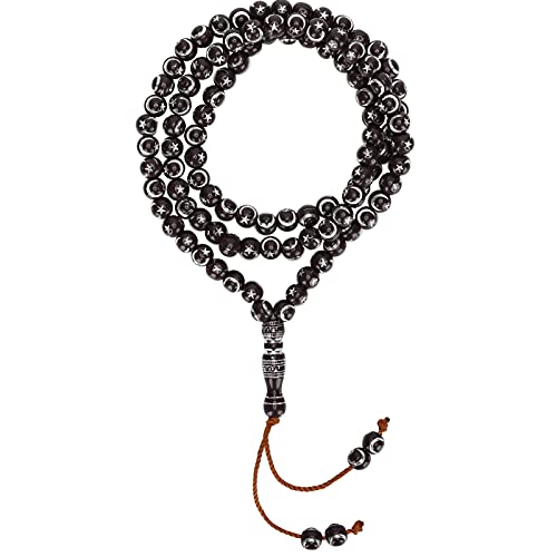 Pssopp Islam Muslim Rosenkranzperlen, Mond und Sterngravierter Mihrab Getrennt Harz Tasbih Gebetsperlen für Gebete usw. (49 cm) (dunkler Kaffee) von Pssopp