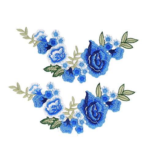 Pssopp Paar Blaue Rosen Patches Blaue Rosen Blumen Gesticktes Eisen auf AufnäHer Blumen AufnäHer AufnäHer AufnäHer FüR T Shirts Taschen von Pssopp