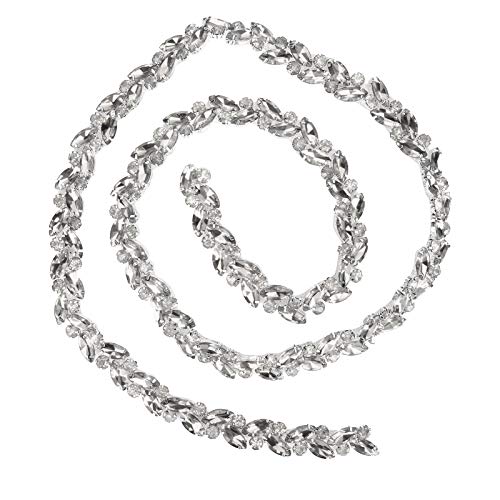 Pssopp Strasskette mit Kristallfransen Pferdeauge Blumenkette Brautbesatzkette Brautapplikation Perlenbesatzkette für Kleidung Halskette Ohrentropfendekoration(Weiß) von Pssopp