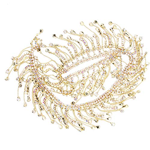Quaste Kette Crystal Bling Diamante Diamantbesatz Band Fransen Kette für Schuhe DIY Kleidungsstück Nähen Handwerk Zubehör(Golden) von Pssopp