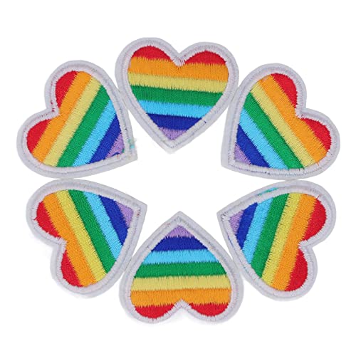 Regenbogen Herz Aufnäher 6 Stück Herz Aufbügeln Patches Regenbogen Herz Applikation für T Shirt Jeans Kleidung Reparaturen Dekor(Weißer Rand) von Pssopp