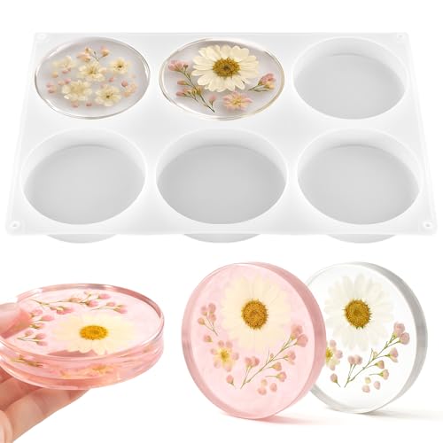 Runde Untersetzer-Harzform, 2 Stück, groß, 6 Mulden, Silikonformen für Harz, 10,2 cm, Untersetzer-Formen für Epoxidharze, tiefe Kreisformen, Silikon für Tassenmatten, DIY, Blumenstrauß, Konservierung Runde Untersetzer-Harzform, 2 Stück, groß, 6 Mulden, Silikonformen für Harz, 10,2 cm, Untersetzer-Formen für Epoxidharze, tiefe Kreisformen, Silikon für Tassenmatten, DIY, Blumenstrauß, Konservierung von Psxuie