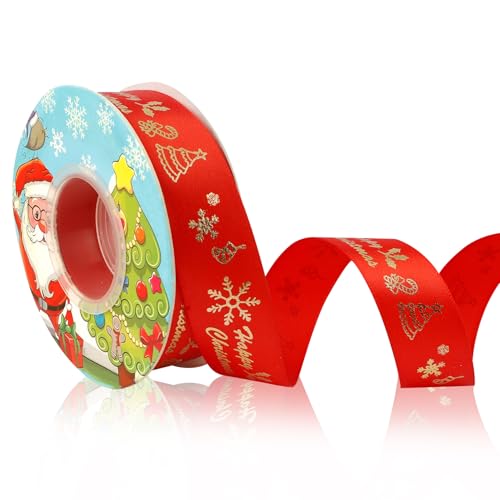 Psxuie Satinband Rot, 2.5cm x 23m, Merry Christmas, Weihnachtsband, Geschenkband, Polyester, Klassisch, Rot, Weihnachten Psxuie Satinband Rot, 2.5cm x 23m, Merry Christmas, Weihnachtsband, Geschenkband, Polyester, Klassisch, Rot, Weihnachten von Psxuie