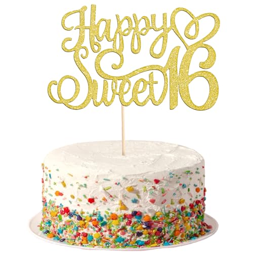 1 x goldener glitzernder Tortenaufsatz zum 16. Geburtstag, Happy Birthday Cake Topper Happy Birthday Kerzen Sweet 16 Kuchendekorationen zum 16. Geburtstag Jubiläum Party Dekorationen 1 x goldener glitzernder Tortenaufsatz zum 16. Geburtstag, Happy Birthday Cake Topper Happy Birthday Kerzen Sweet 16 Kuchendekorationen zum 16. Geburtstag Jubiläum Party Dekorationen von Psyqtsuary