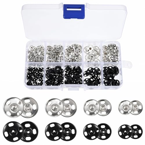 Druckknöpfe zum Annähen, 100 Sätze Druckknöpfe Metall(12mm 10mm 8.5mm 7.5mm) Schwarz Silber Druckknopf Mit Transparentbox Snaps Für Kleidung Und Stoffe Nähen, Geldbeutel, Handtasche,DIY von Psyqtsuary