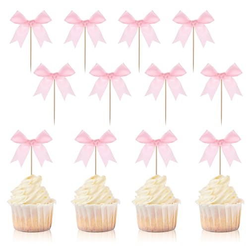 12 Stück rosa Schleifen-Cupcake-Topper, rosa Tortenaufsatz, rosa Schleife, Partyzubehör für Geburtstag, Hochzeit, Partyzubehör für Mädchen, Geburtstag, Hochzeit, Partyzubehör 12 Stück rosa Schleifen-Cupcake-Topper, rosa Tortenaufsatz, rosa Schleife, Partyzubehör für Geburtstag, Hochzeit, Partyzubehör für Mädchen, Geburtstag, Hochzeit, Partyzubehör von Psyqtsuary