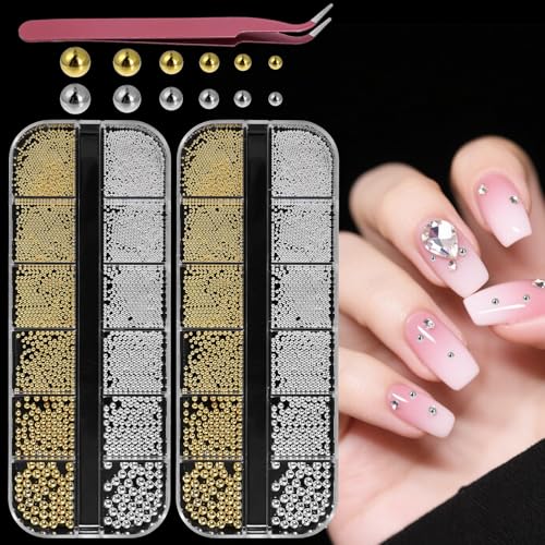 2 Box/12 Tabletts Nail Charms Gold Silber mit Rosa Pinzette, Nail Art Perlen Nail Art Strasssteine, Klein Edelstahl-Perlen, Nagelzubehör Strass Gemischt Verschiedene Größen, Kleine Edelstahlperlen 2 Box/12 Tabletts Nail Charms Gold Silber mit Rosa Pinzette, Nail Art Perlen Nail Art Strasssteine, Klein Edelstahl-Perlen, Nagelzubehör Strass Gemischt Verschiedene Größen, Kleine Edelstahlperlen von Psyqtsuary