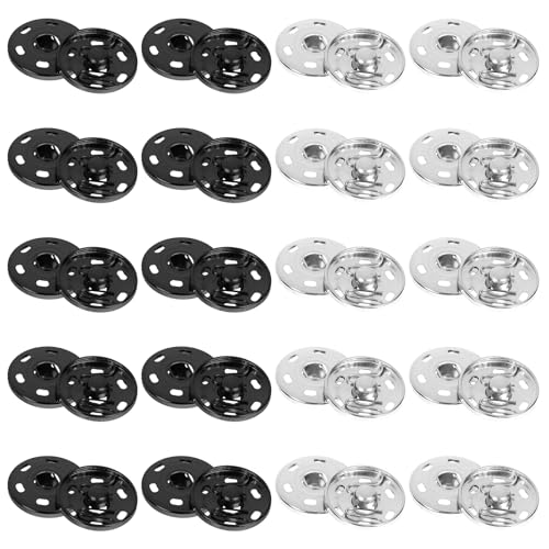 20 Sätze DruckknöPfe, 21mm DruckknöPfe Zum AnnäHen Metall DruckknöPfe Groß für Geldbeutel, Handtasche, Kleidung, Schuhe, Nähreparatur, Handwerk DIY (Schwarz, Silber) von Psyqtsuary