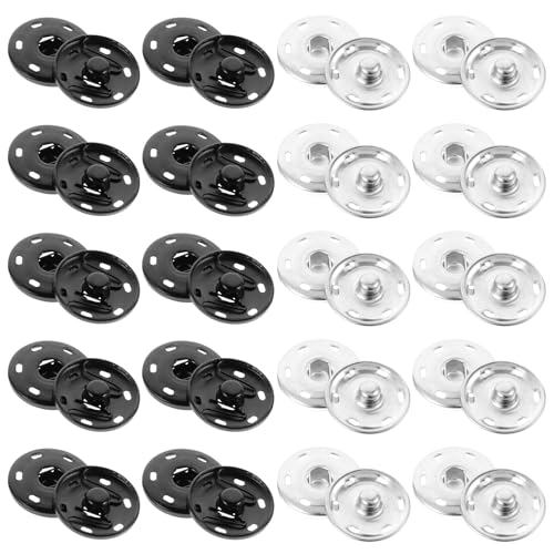 20 Sätze DruckknöPfe, 25mm DruckknöPfe Zum AnnäHen Groß Metall Druckknopf für Geldbeutel, Handtasche, Kleidung, Schuhe, Blusen, Nähreparatur, DIY Handwerk (Schwarz, Silber) von Psyqtsuary