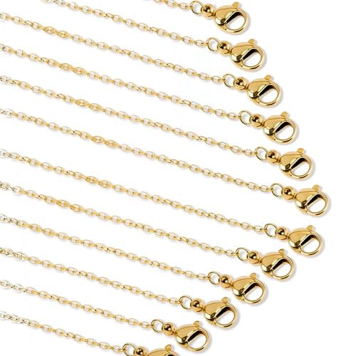 20 Stück 45 cm Edelstahl Halsketten, Goldfarben, Edelstahl-Kette, mit Karabinerverschluss, 1.5 mm Dünne Halsketten-Gliederkette, Goldfarben Kette Edelstahl Schmuck Halskette für DIY Schmuckherstellung 20 Stück 45 cm Edelstahl Halsketten, Goldfarben, Edelstahl-Kette, mit Karabinerverschluss, 1.5 mm Dünne Halsketten-Gliederkette, Goldfarben Kette Edelstahl Schmuck Halskette für DIY Schmuckherstellung von Psyqtsuary